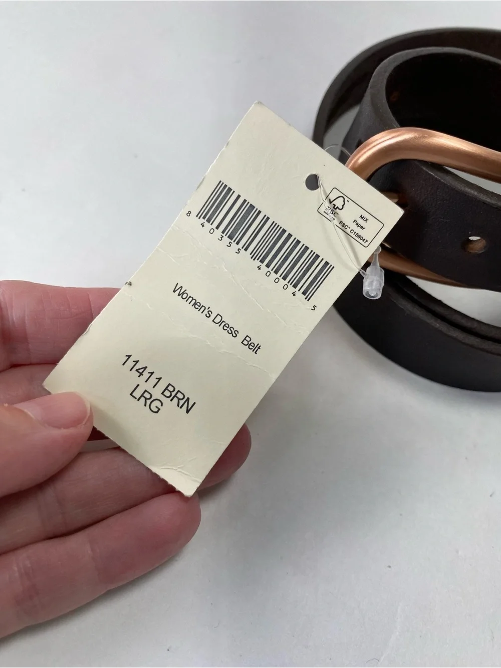 Duluth Trading Co Dark Brown Leather Belt with Rose Gold Buckle L NWT